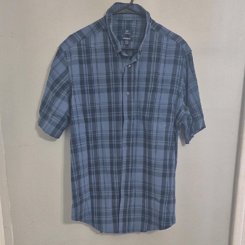 J. Crew Men's Navy Checkered Button Down Shirt